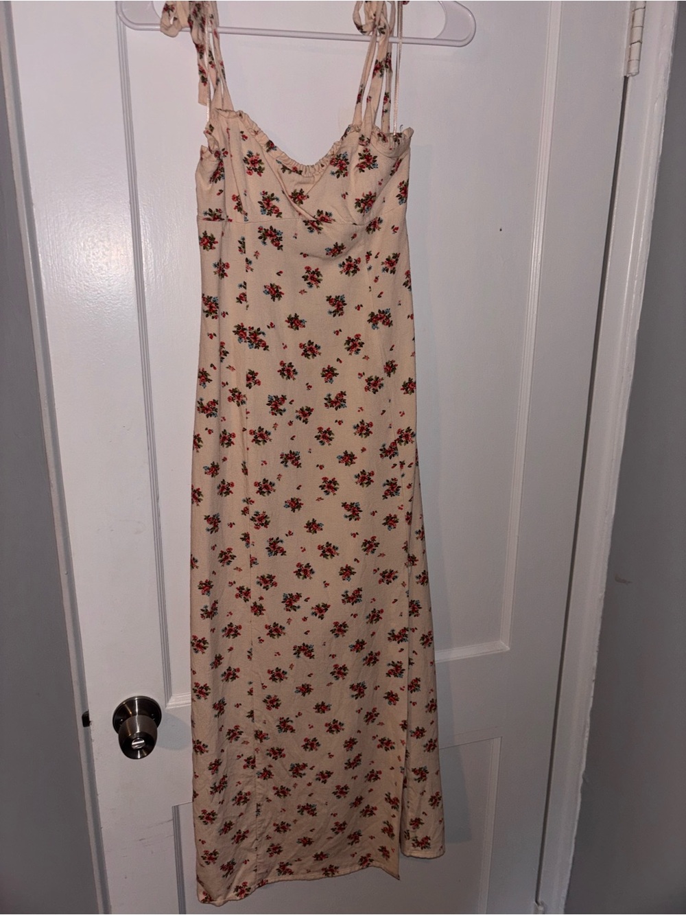 Zara Cream Maxi Dress with Red Floral Print